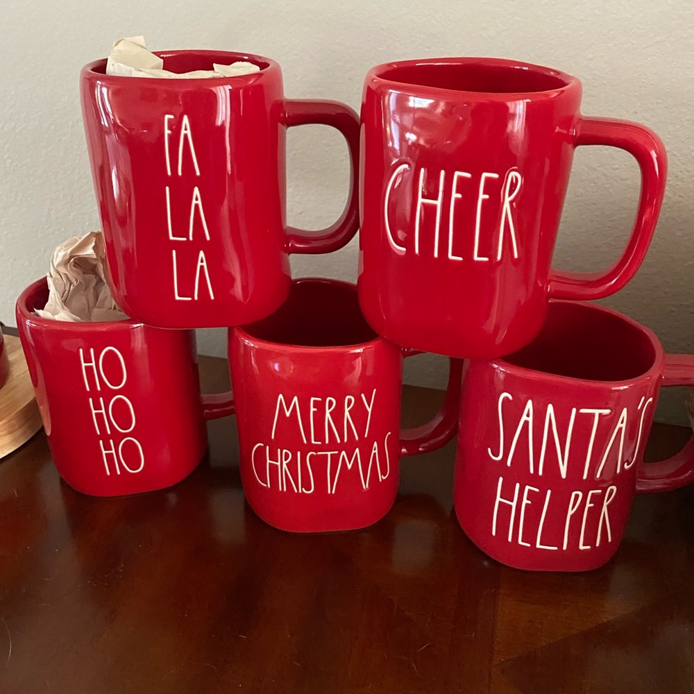 Rae Dunn mugs, Christmas red